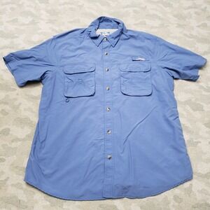 Worldwide Sportsman Shirt Mens XL Blue Pockets Short Sleeve Button-Up Fishing